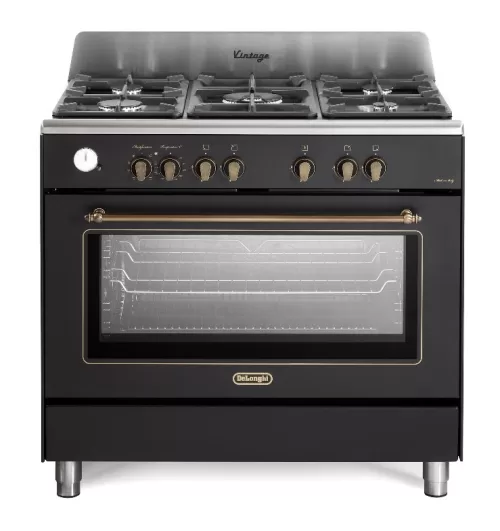 תנור משולב כיריים 90 ס”מ 5 להבות גז שחור פחם DELONGHI דגם: PEMA965 C