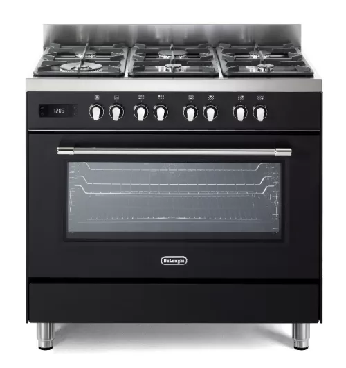 תנור משולב כיריים 90 ס”מ 6 להבות גז שחור פחם DELONGHI דגם: PRO966 MIL