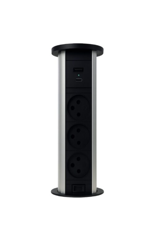 מתקן שקעים מוגן מים נשלף עם USB בצבע שחור דגם: MCC6-B