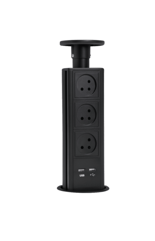 מתקן שקעים נשלף עם USB בצבע שחור דגם: MCC2-B