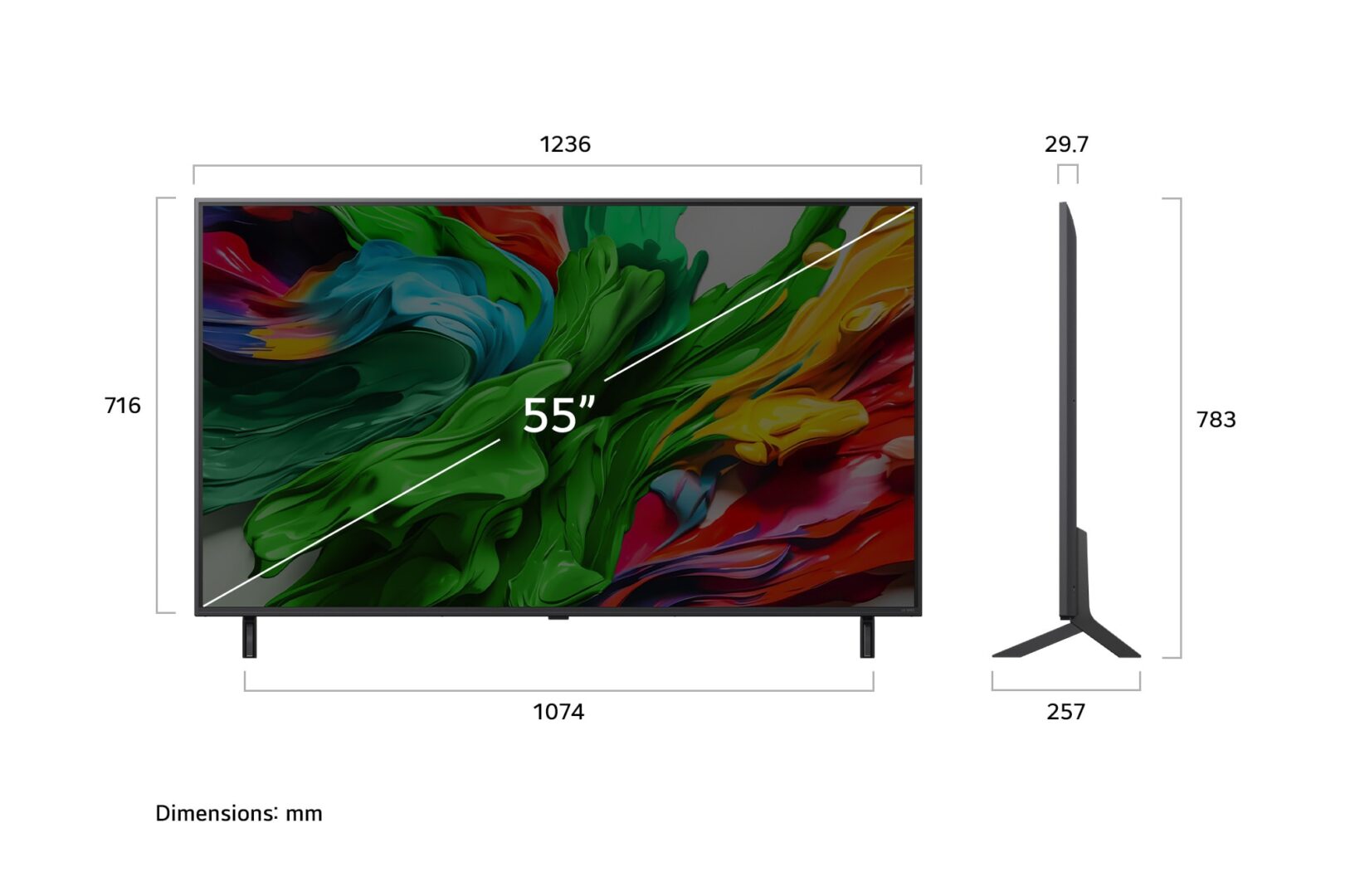 4.55QNED86A6A_מידות טלוויזיה חכמה 55 אינץ' LG 4K QNED MiniLED