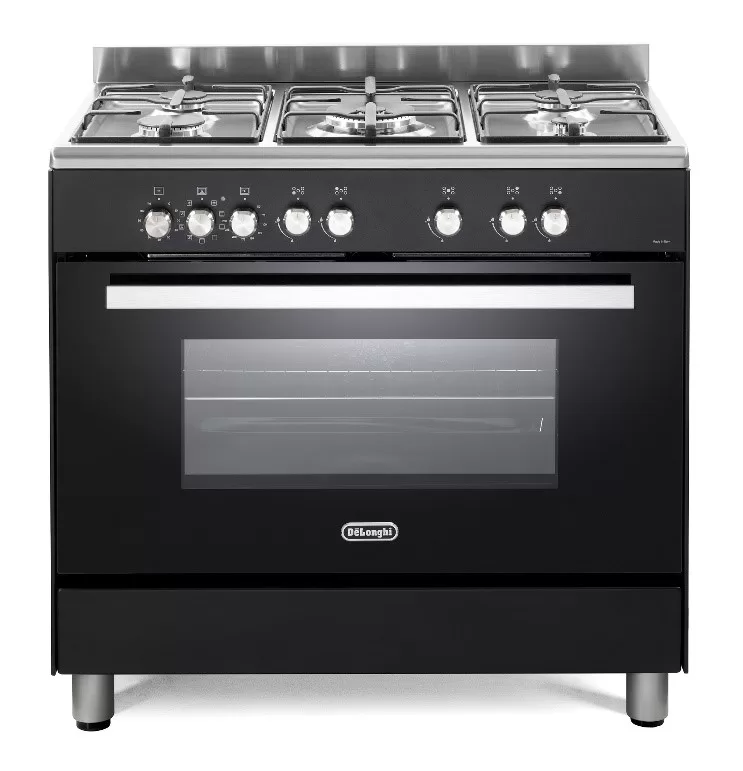 תנור משולב כיריים גז 90 ס"מ 5 להבות שחור פחם DELONGHI דגם: DEMA965