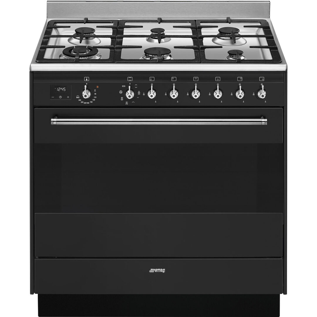 תנור משולב כיריים 90 ס"מ סדרת Classica שחור פחם SMEG דגם: FS9608AS