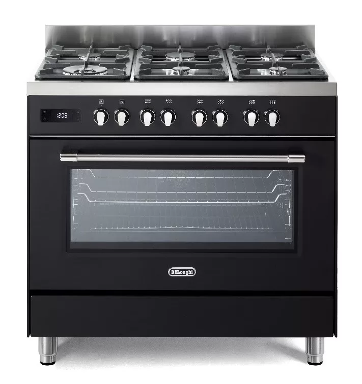 תנור משולב כיריים 90 ס"מ 6 להבות גז שחור פחם DELONGHI דגם: PRO966 MIL