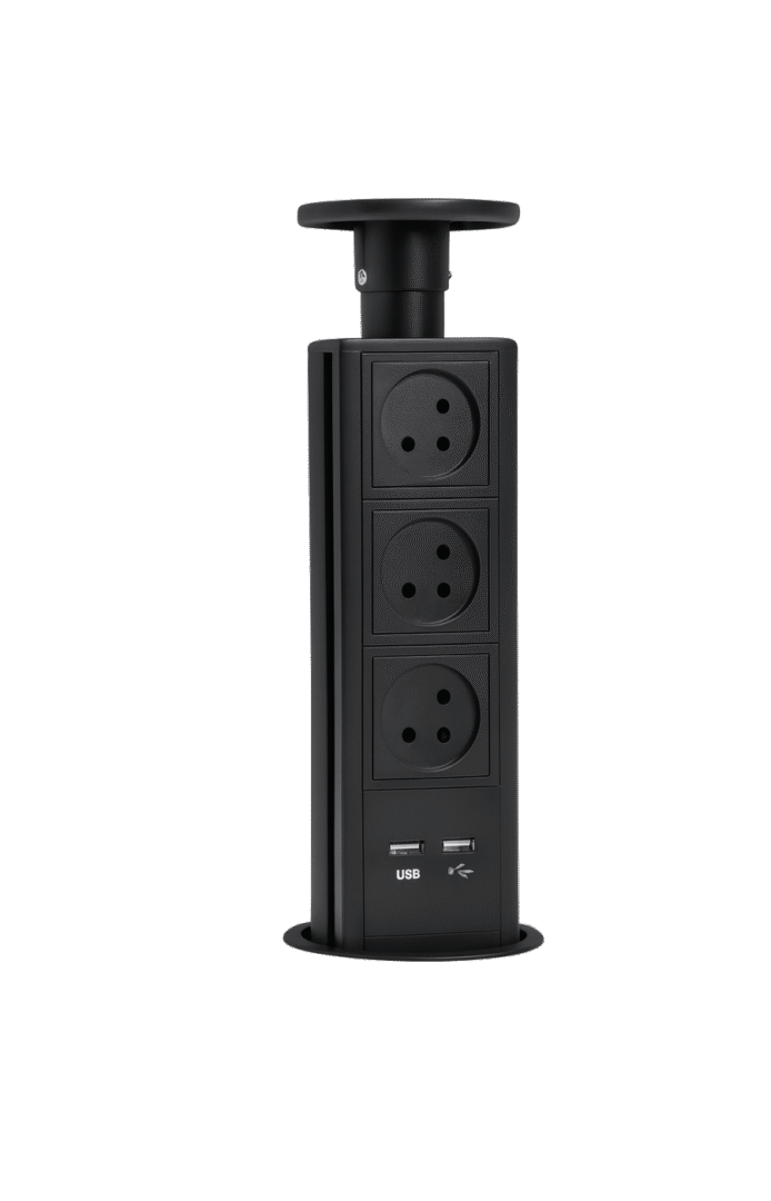 מתקן שקעים נשלף עם USB בצבע שחור דגם:  MCC2-B